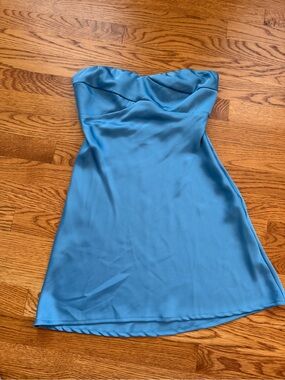 Hello Molly Strapless Satin Mini Dress in Teal